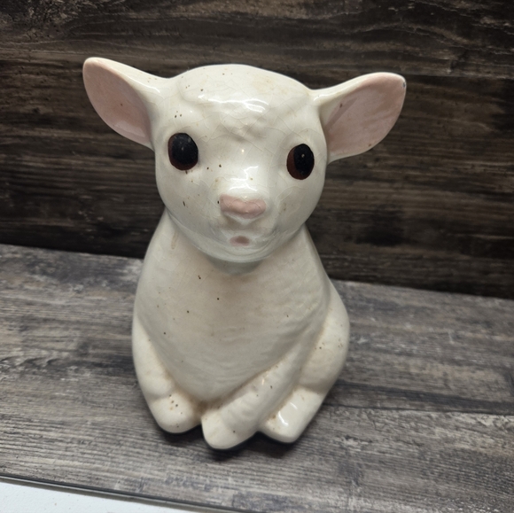 Other - Vtg Vintage Lamb Coin piggy Bank Lg 8" Anthropomorphic Figurine Shelf Nursery